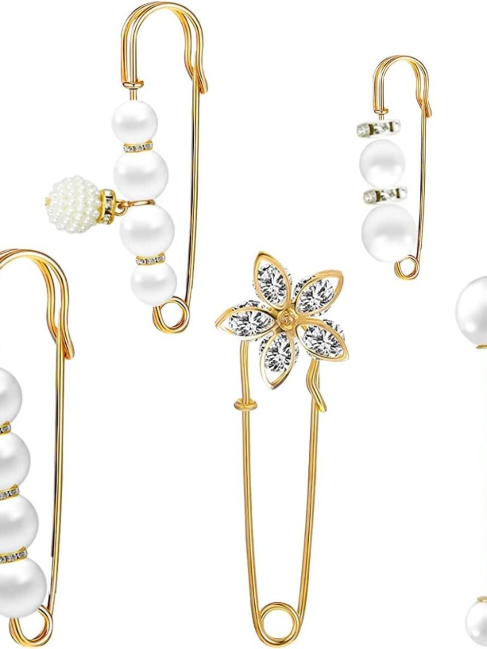 5 Pieces Pearl Brooch Safety Pins for Clothes Safety Pin for Women Fashion Sweat